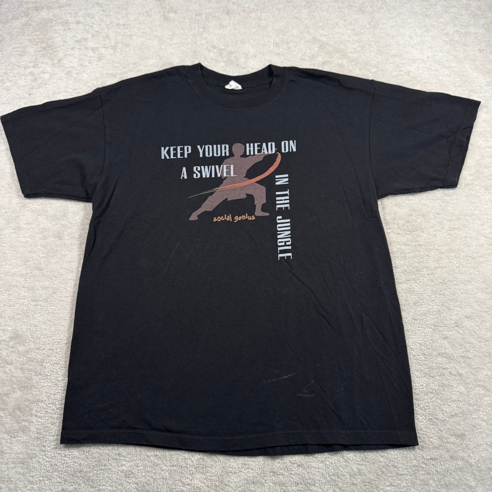 Anvil T-Shirt Mens XL Black Social Genius Martial Arts Graphic Short‎ Sleeve Tee